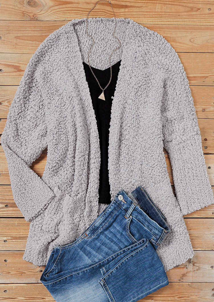 

Cardigans Fuzzy Pocket Long Sleeve Cardigan in Gray. Size: ,M,L,XL