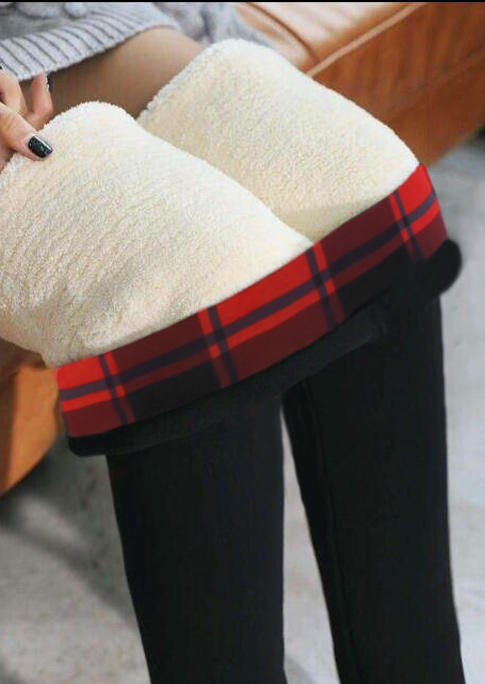 

Leggings Winter Plaid Thickened Warm Fleece Lined High Waist Leggings in Black. Size