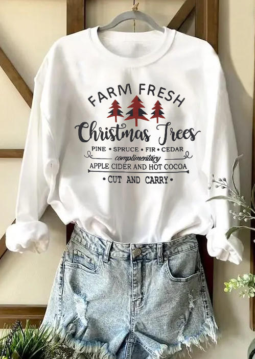 Sweatshirts Farm Fresh Christmas Trees O-Neck Sweatshirt in White. Size: M