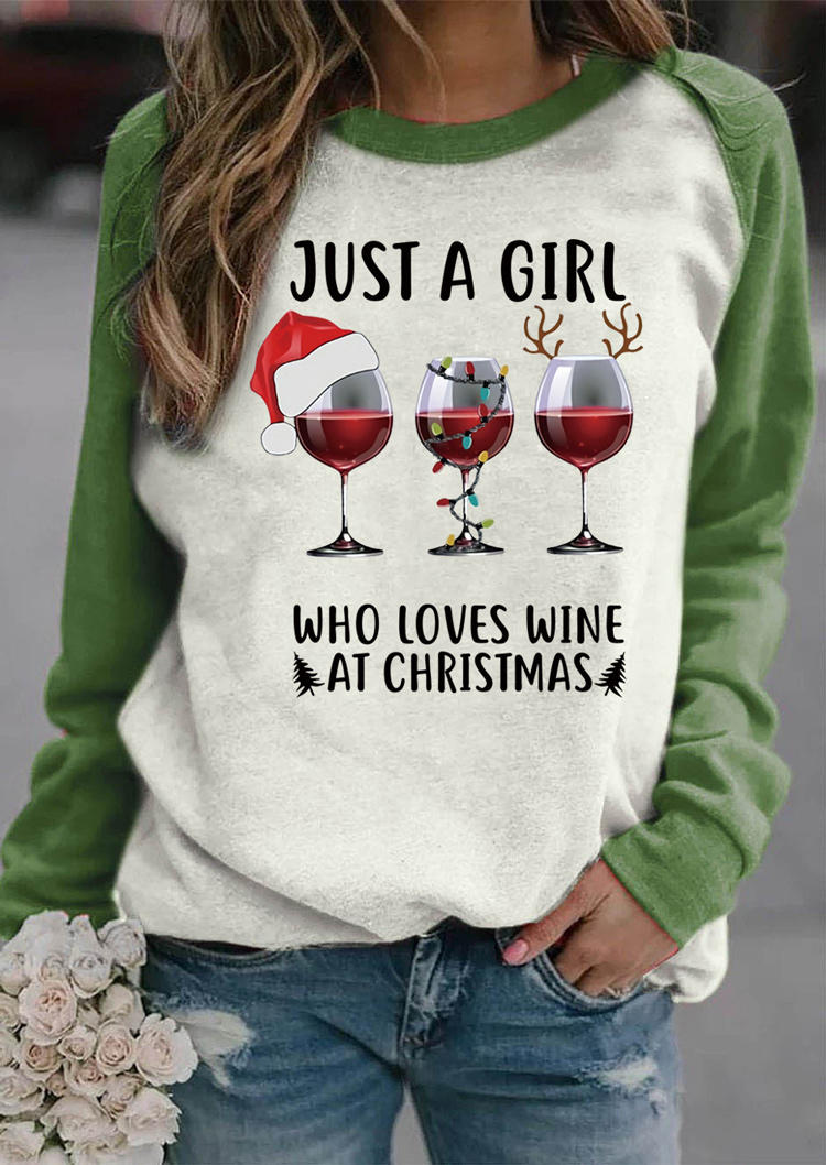 

Sweatshirts Just A Girl Who Loves Wine At Christmas Sweatshirt in Green. Size: ,M,L