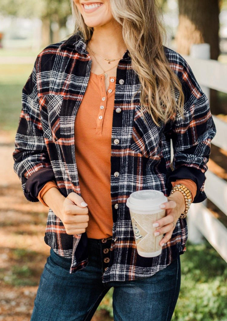 

Coats Plaid Pocket Button Long Sleeve Shirt Coat in Plaid. Size: ,M,L,XL