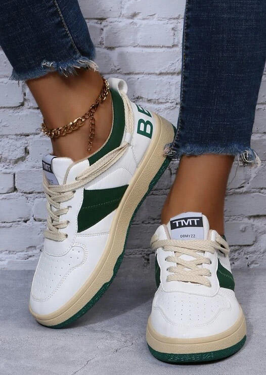 

Sneakers Letter Graphic Lace Up Flat Sneakers in Green. Size: ,37,38,39,40