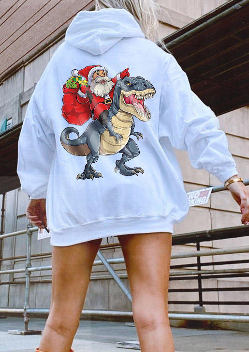 

Hoodies Christmas Santa Dinosaur Pullover Hoodie in White. Size: ,M,L,XL