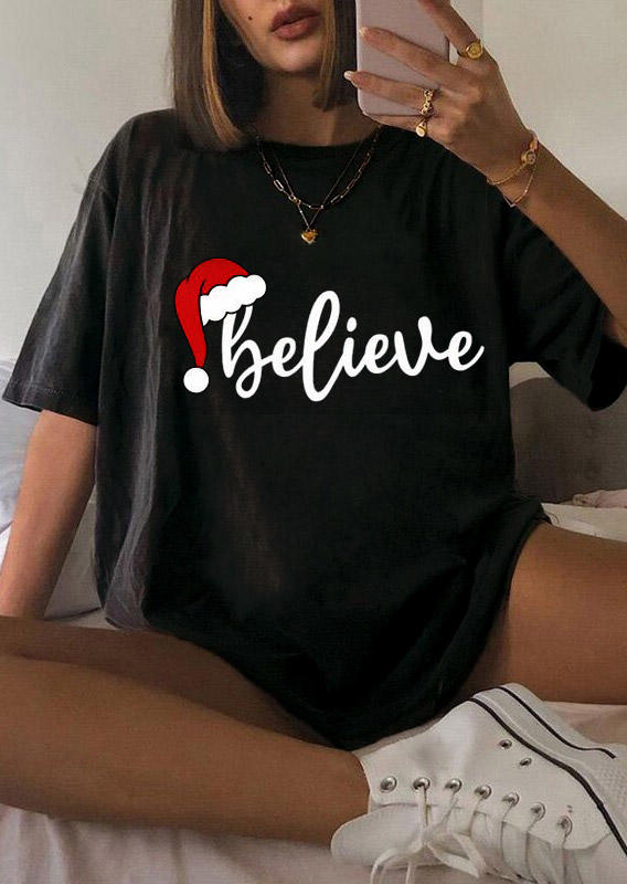 

T-shirts Tees Christmas Hat Believe T-Shirt Tee in Black. Size: ,M,L,XL