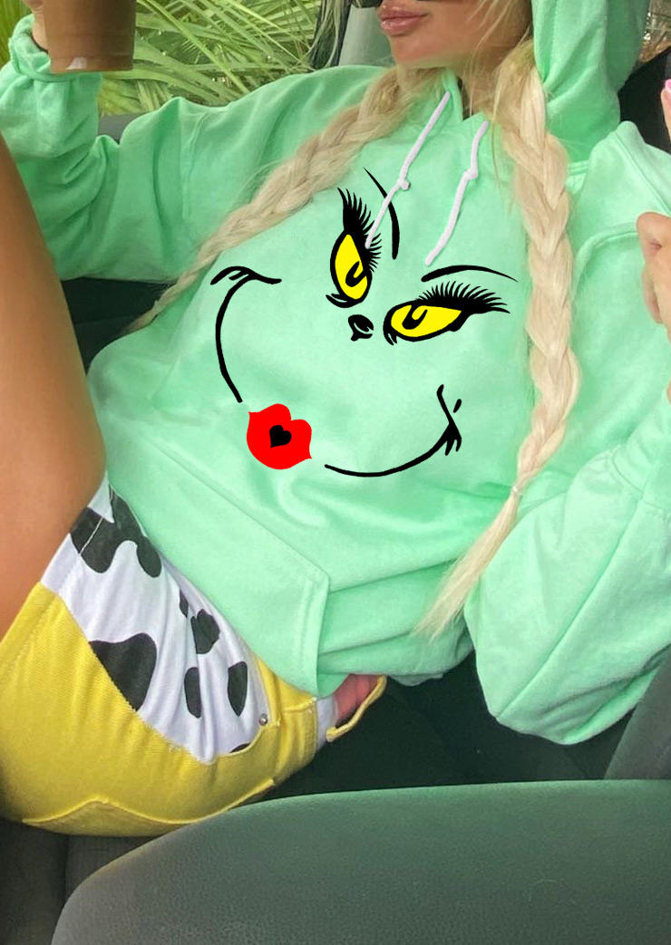 

Hoodies Cartoon Graphic Lips Hoodie in Light Green. Size: ,M,L,XL