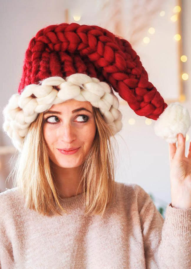

Hats Winter Christmas Knitted Santa Hat in Red. Size