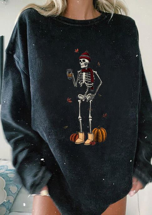 

Sweatshirts Thanksgiving Pumpkin Skeleton Maple Leaves Sweatshirt in Black. Size: ,M,L,XL