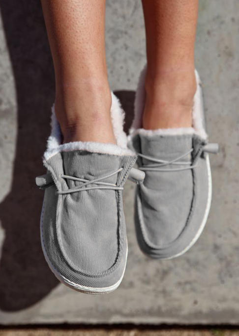 

Sneakers Fuzzy Slip-On Round Toe Flat Sneakers in Gray. Size