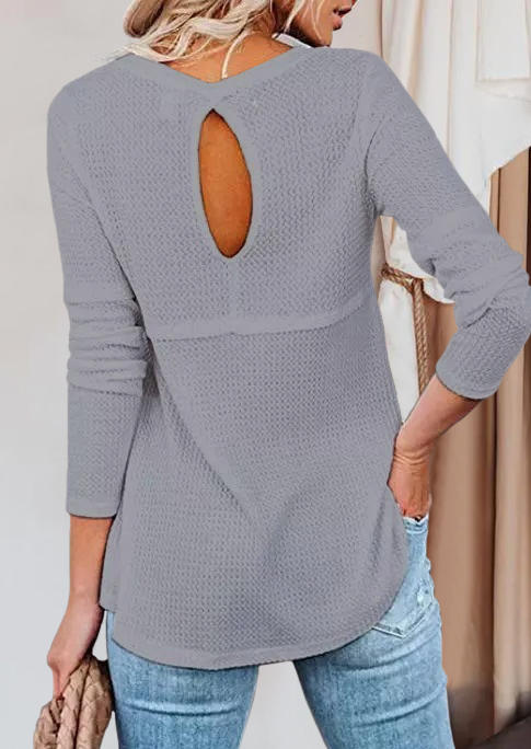 

Blouses Hollow Out Long Sleeve O-Neck Blouse in Gray. Size