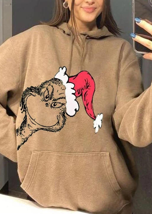 

Hoodies Graphic Drawstring Long Sleeve Hoodie in Brown. Size: M,,XL