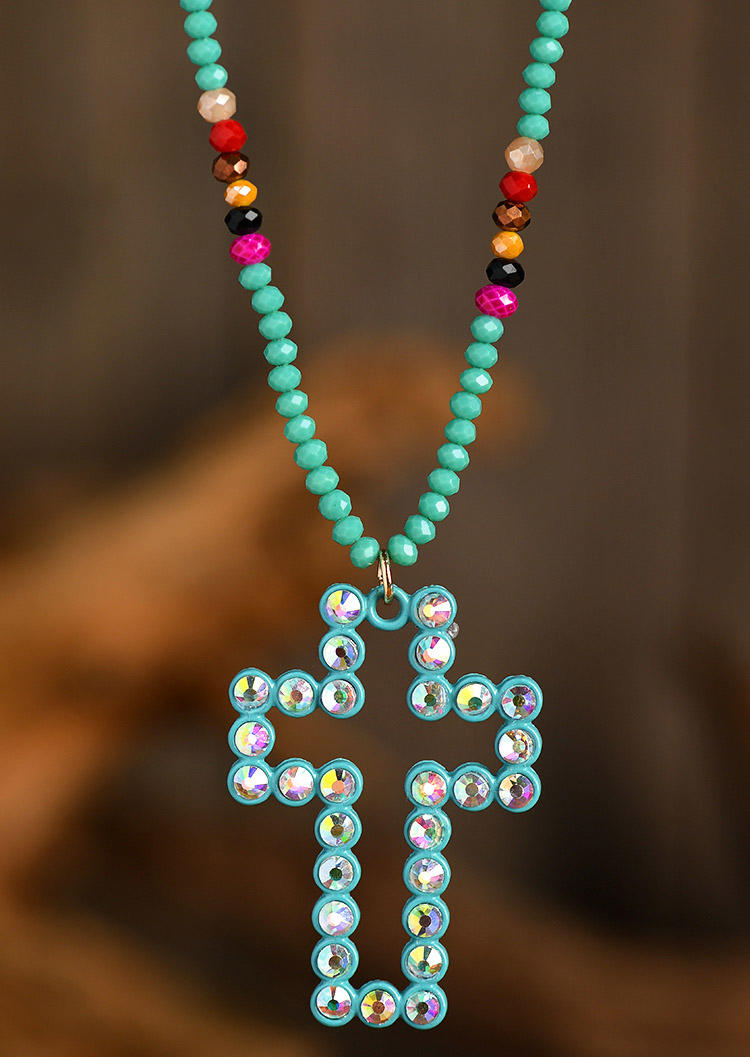 Necklaces Cross Beading Rhinestone Necklace in Cyan. Size: One Size
