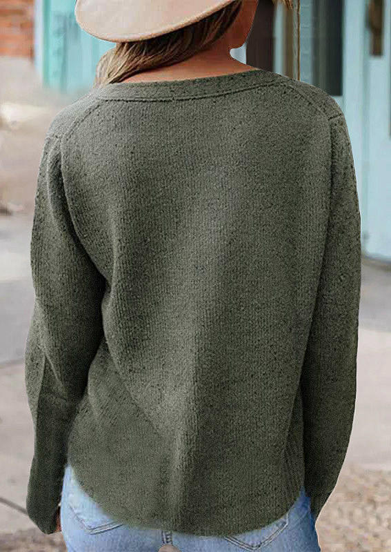 

Sweaters Button Knitted Long Sleeve Cardigan Sweater in Army Green. Size