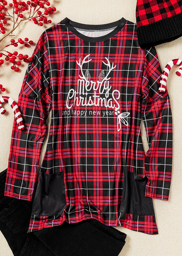 

Blouses Merry Christmas Plaid Pocket Long Sleeve Blouse in Plaid. Size: ,L,XL