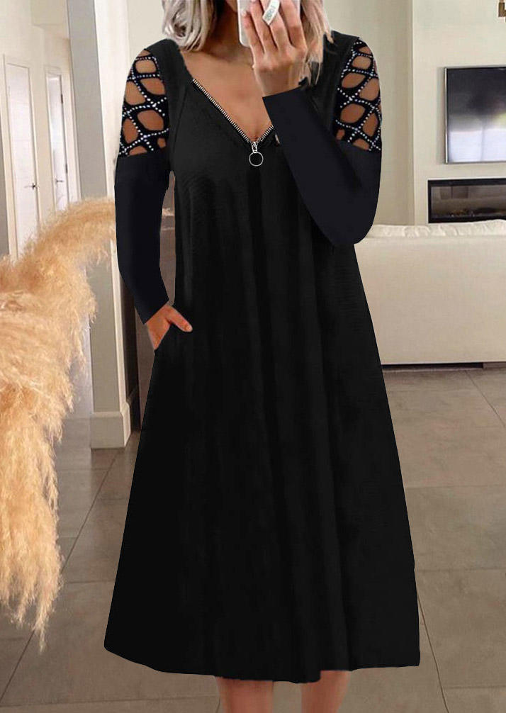 

Maxi Dresses Rhinestone Criss-Cross Zipper Maxi Dress in Black. Size