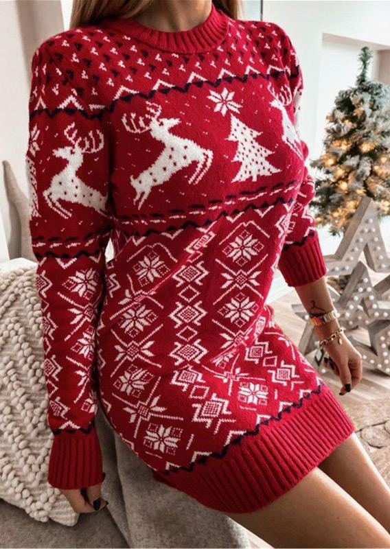 

Mini Dresses Christmas Tree Reindeer Sweater Mini Dress in Red. Size: ,L