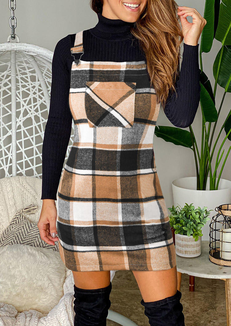 

Mini Dresses Plaid Pocket Button Overall Mini Dress in Multicolor. Size