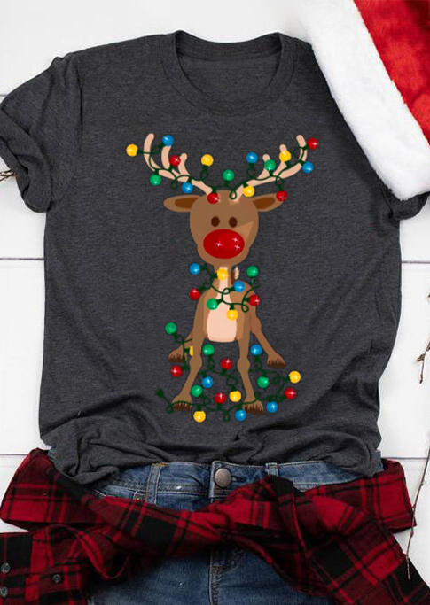 

T-shirts Tees Christmas Reindeer O-Neck T-Shirt Tee in Gray. Size: ,3XL