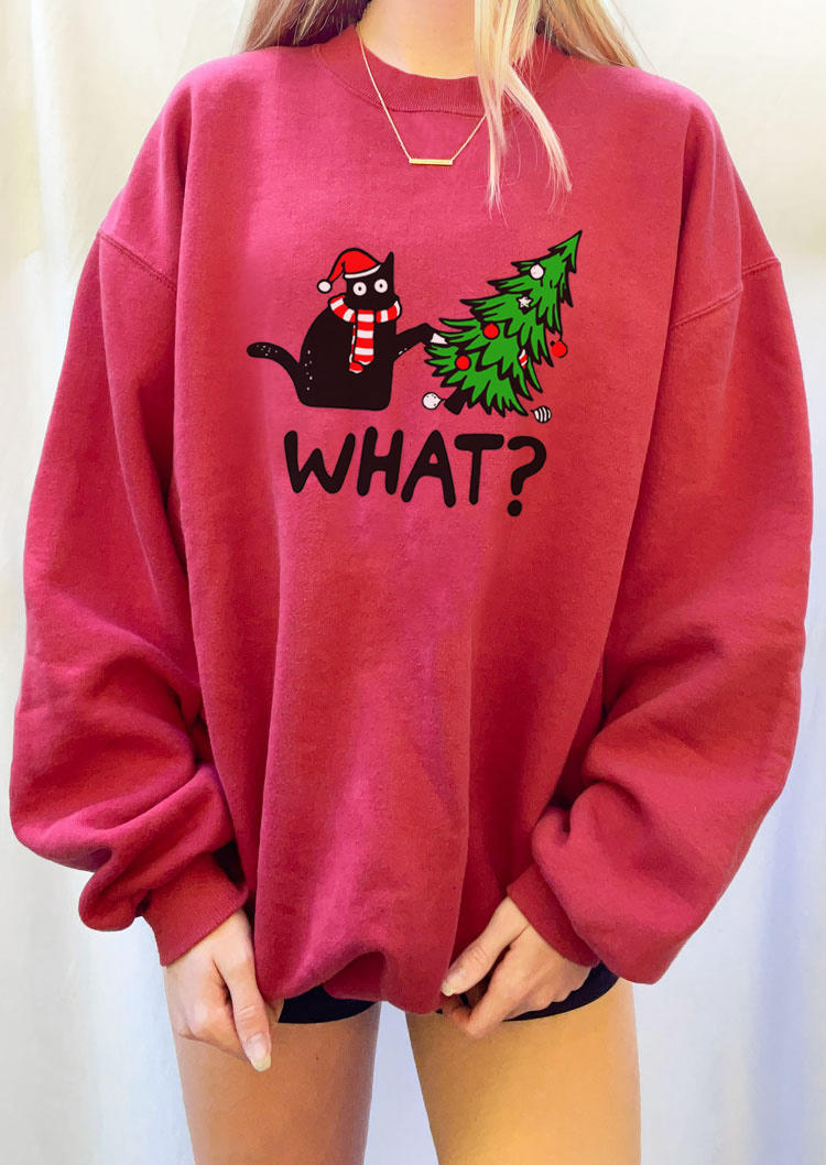

Sweatshirts Christmas Black Cat Striped What Sweatshirt in Red. Size: ,M,L,XL