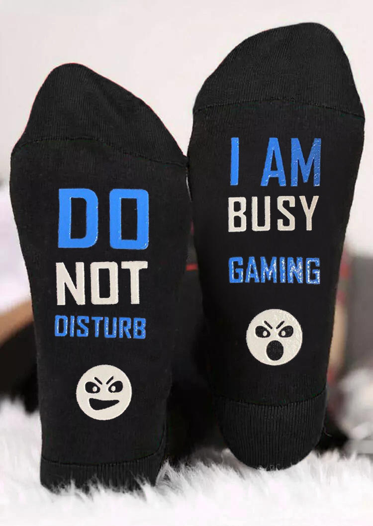 

Crew Socks Do Not Disturb I Am Busy Gaming Crew Socks in Black. Size