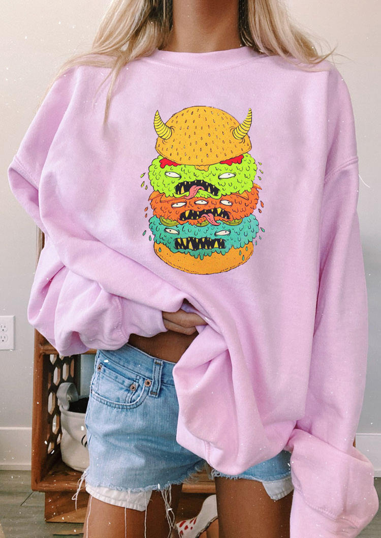 

Sweatshirts Funny Hamburger Long Sleeve Sweatshirt in Pink. Size: ,M,L,XL