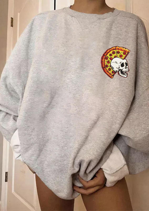 

Sweatshirts Pizza Skull Long Sleeve Sweatshirt in Gray. Size: ,M,L,XL