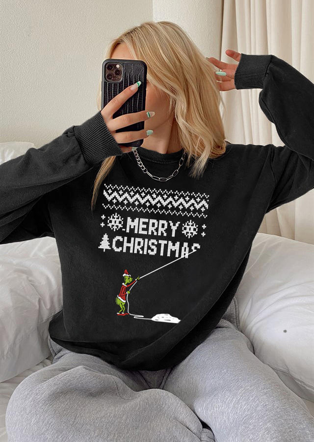 

Sweatshirts Merry Christmas Snowflake Long Sleeve Sweatshirt in Black. Size