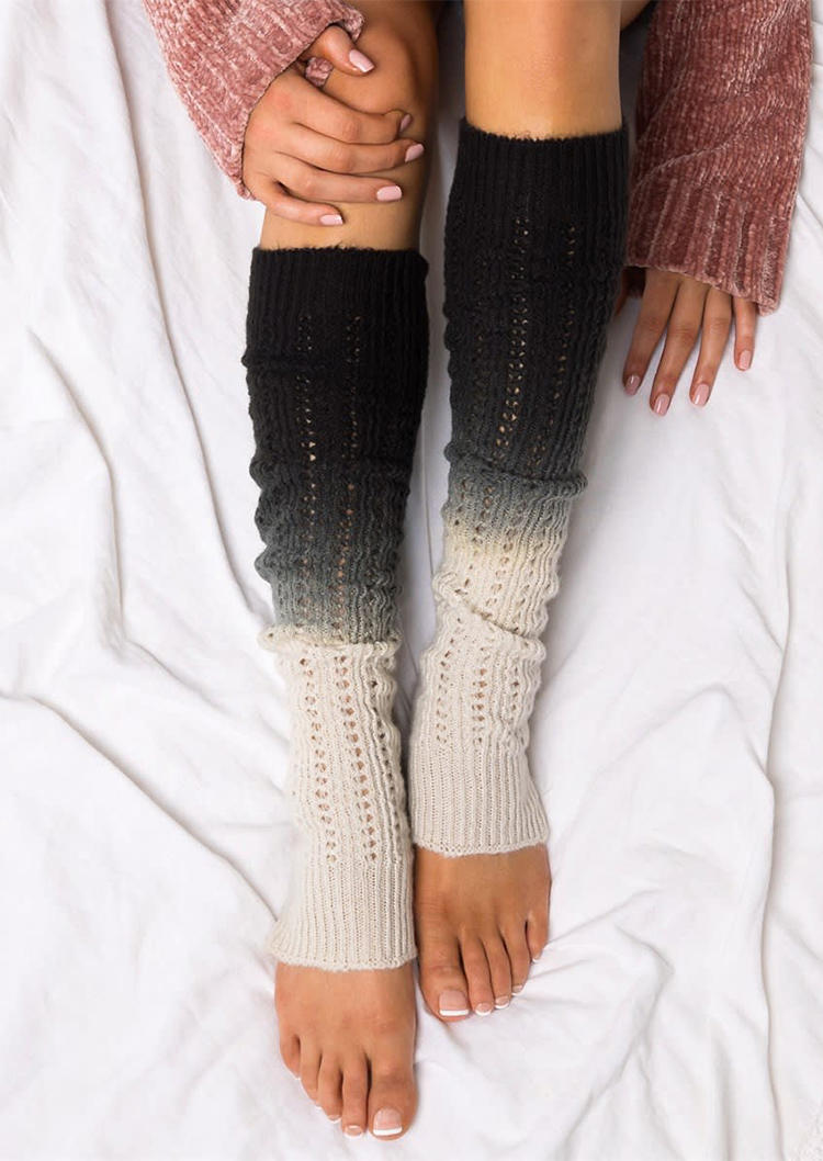 

Knee-High Socks Gradient Knitted Soft Leg Warmers Socks in Black. Size
