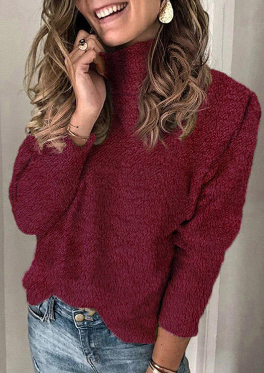 

Blouses Fuzzy Turtleneck Long Sleeve Blouse in Burgundy. Size