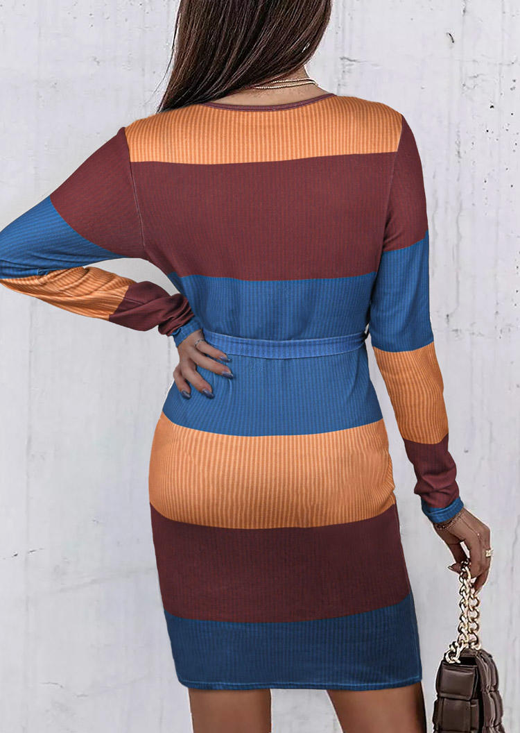 

Bodycon Dresses Color Block Wrap V-Neck Bodycon Dress in Multicolor. Size: L,M,,XL