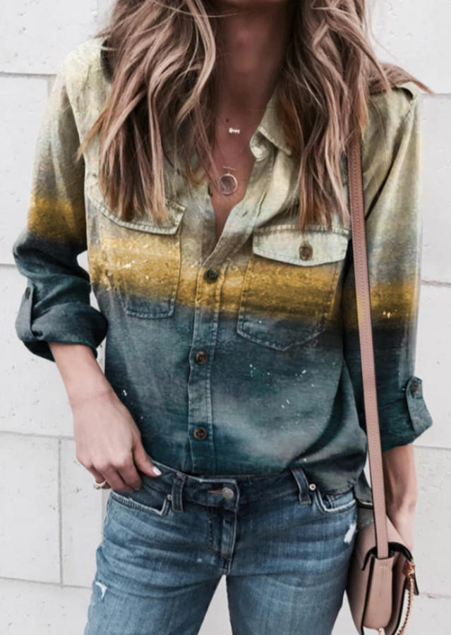 

Shirts Gradient Pocket Button Long Sleeve Shirt in Multicolor. Size