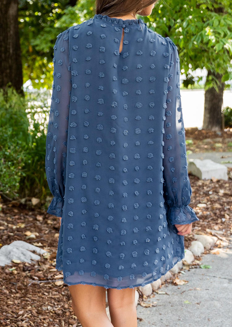 Mini Dresses Dotted Swiss Elastic Cuff Mini Dress in Blue. Size: M,L