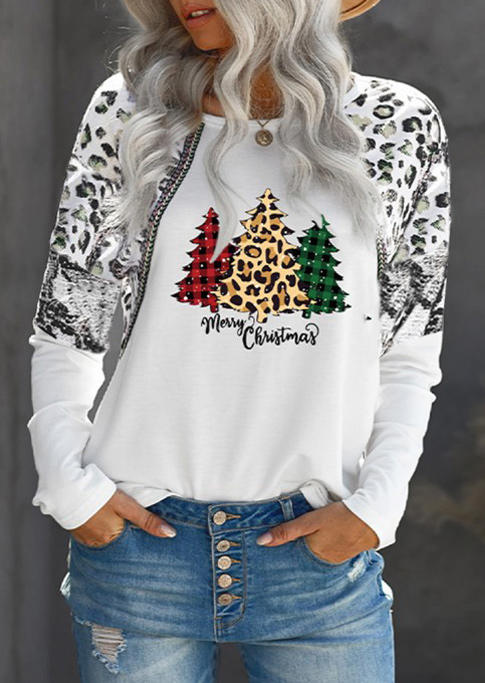 

T-shirts Tees Merry Christmas Leopard Buffalo Plaid T-Shirt Tee in White. Size
