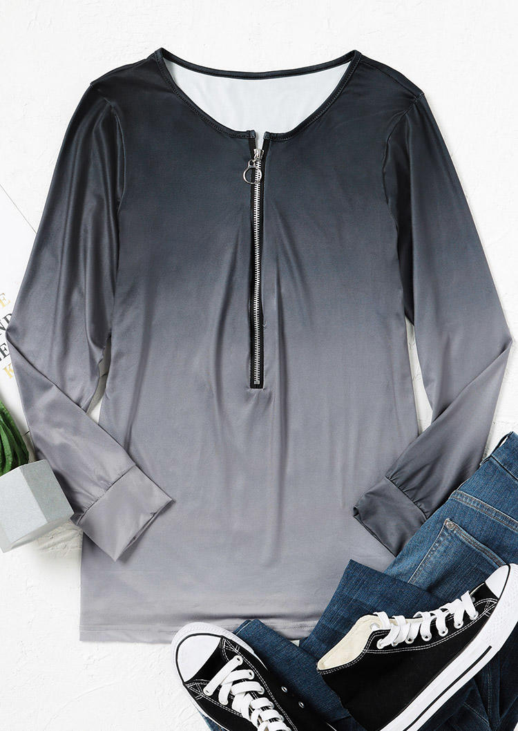 

Blouses Gradient Zipper Long Sleeve Blouse in Gray. Size