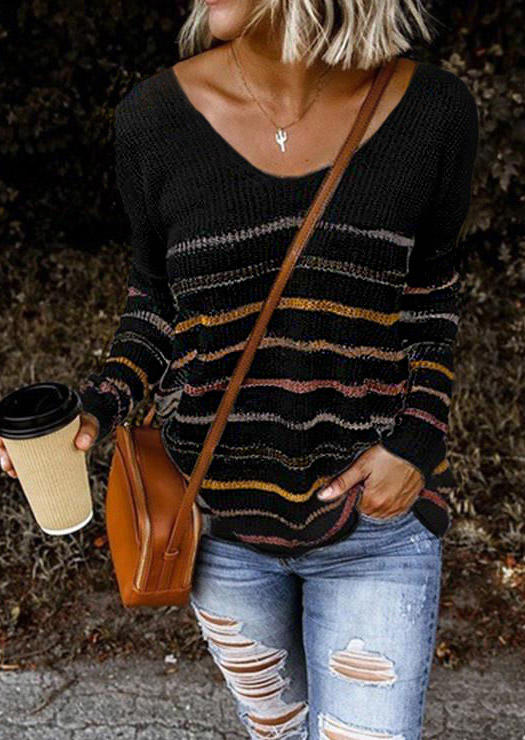 

Sweaters Colorful Striped Long Sleeve Sweater in Black. Size
