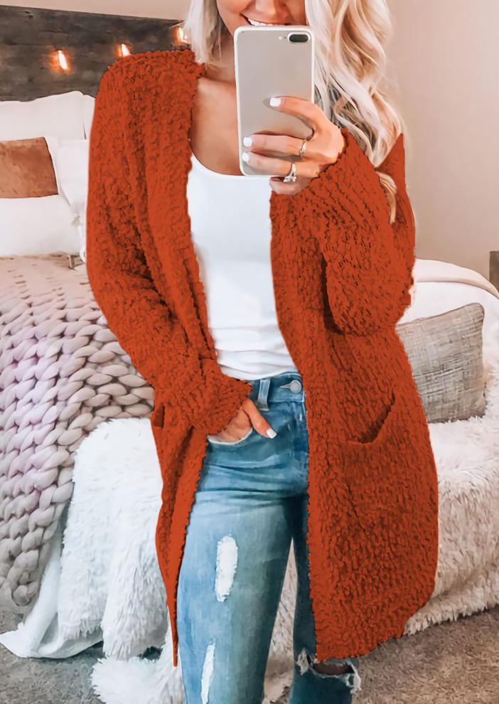 

Cardigans Grain Fleece Pocket Long Sleeve Cardigan in Orange. Size