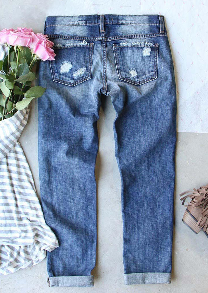 Pants Buffalo Plaid  Ripped Hole Patch Distressed Denim Jeans in Blue. Size: S