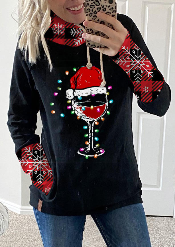 

Sweatshirts Christmas Hat Plaid Wine Pocket Sweatshirt in Black. Size: ,M,L,XL