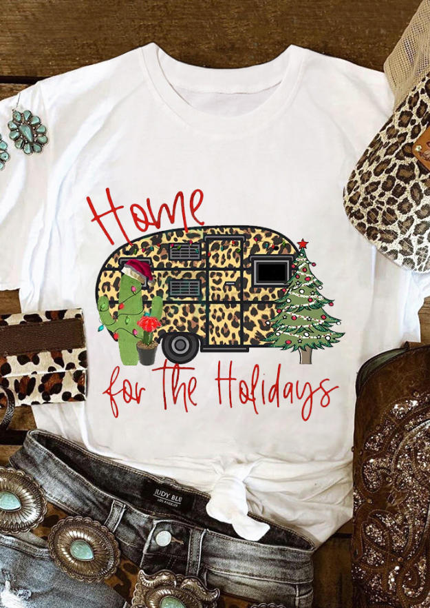 

T-shirts Tees Christmas Leopard Home For The Holiday T-Shirt Tee in White. Size: ,M,L,XL