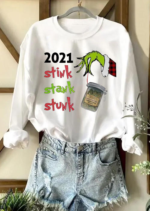 

Sweatshirts 2021 Stink Stank Stunk Christmas Sweatshirt in White. Size: ,M,L,XL