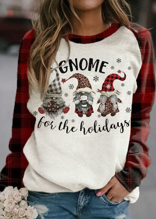 Sweatshirts Leopard Plaid Gnome For The Holiday Sweatshirt in Multicolor. Size: M