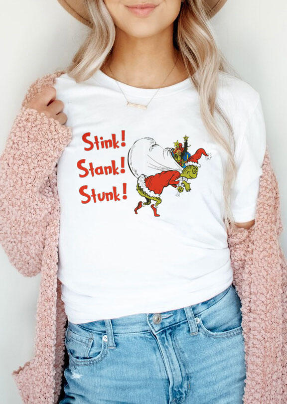 

T-shirts Tees Christmas Stink Stank Stunk T-Shirt Tee in White. Size: ,M,L,XL