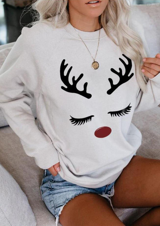 

Sweatshirts Christmas Reindeer O-Neck Sweatshirt in White. Size