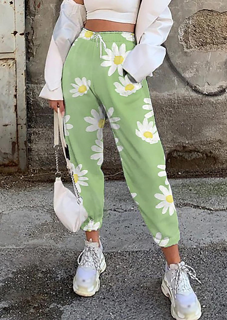 

Pants Daisy Drawstring Elastic Waist Sweatpants in Green. Size: ,M,L,XL