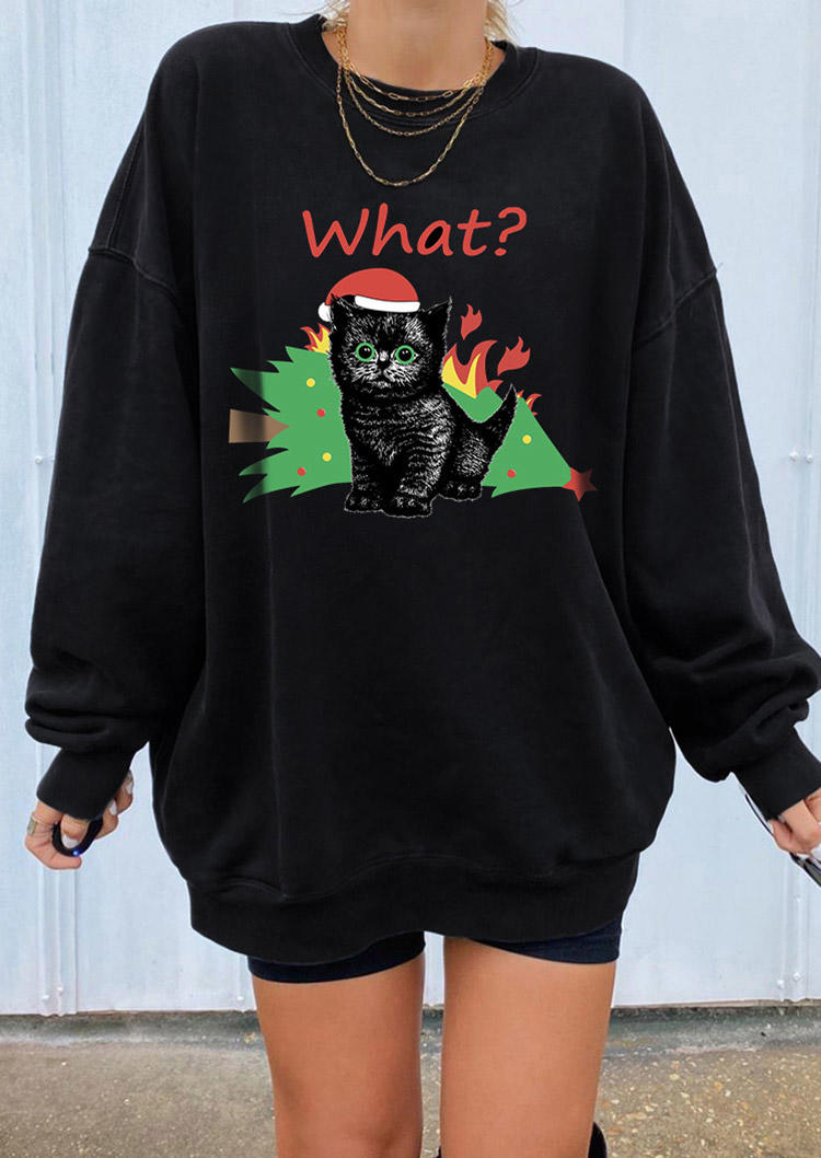 

Christmas Cat What Long Sleeve Sweatshirt - Black, 521480