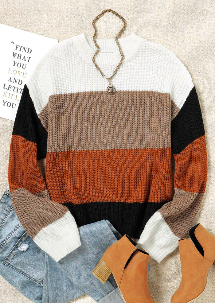 

Sweaters Color Block O-Neck Long Sleeve Sweater in Multicolor. Size