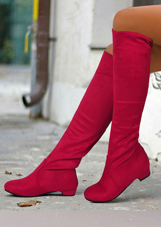 Boots Christmas Round Toe Knee Boots -  Red in Red. Size: 39