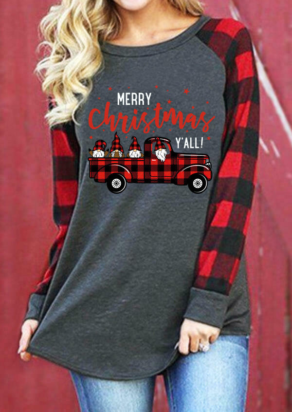 T-shirts Tees Merry Christmas Buffalo Plaid Truck T-Shirt Tee - Dark Grey in Gray. Size: M