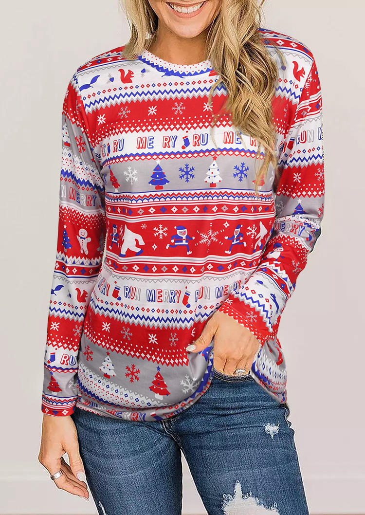 

Blouses Merry Christmas Tree Snowflake Snowman Blouse in Multicolor. Size