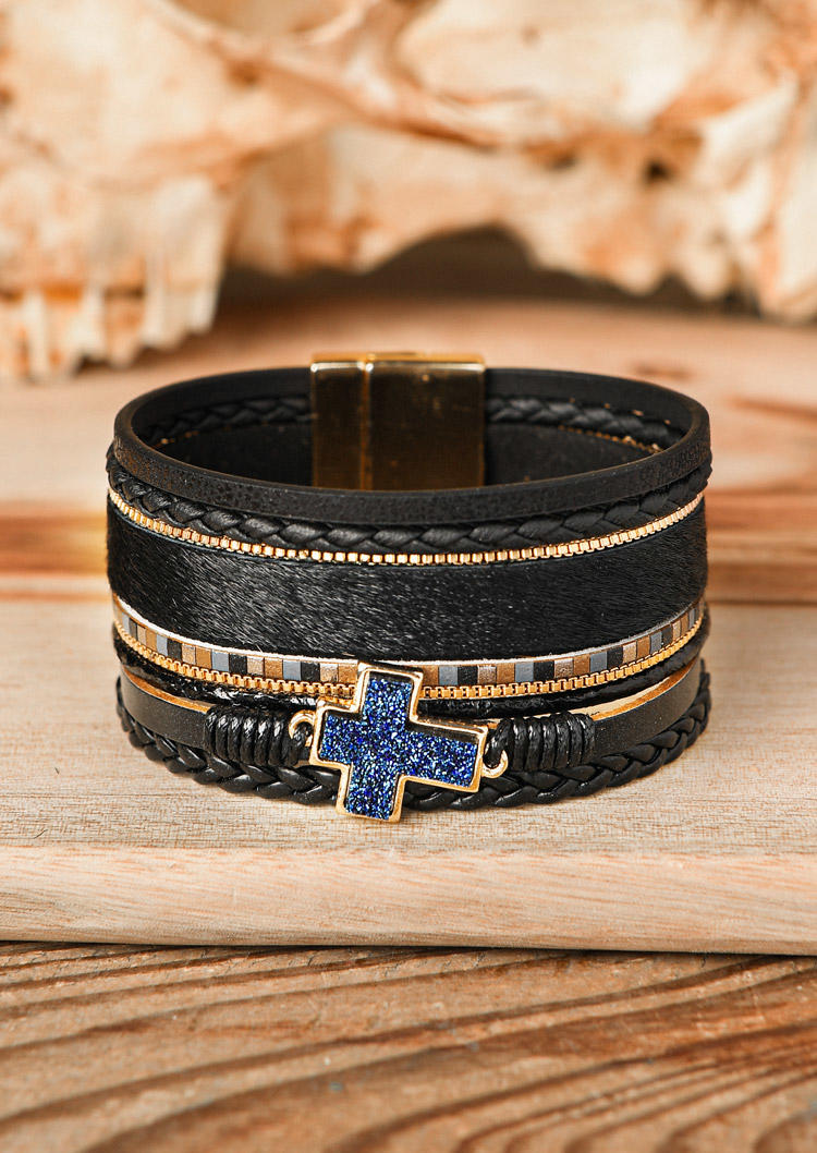 

Bracelet Leopard Cross Magnet Buckle Bracelet in Black. Size