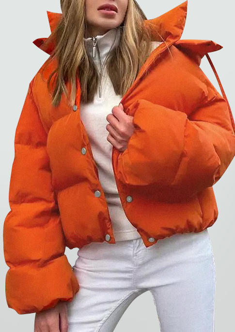 

Coats Thickened Button Pocket Hooded Parka Coat in Orange. Size: ,M,L